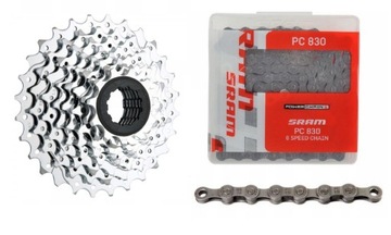 Zestaw kaseta rowerowa PG-850 8 rz 11-28T + ŁAŃCUCH SRAM PC-830 BOX MTB