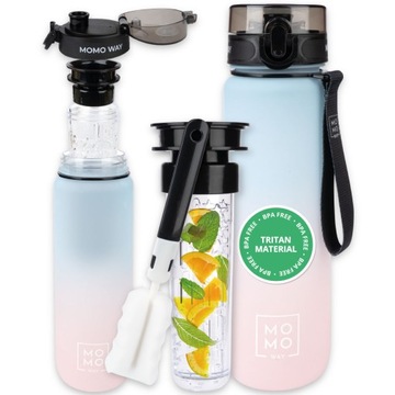 duża butelka na wodę Momo Way – szczelny bidon z miarką BPA free Tritan 1L
