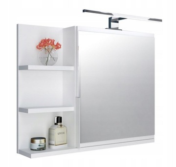 ШКАФ ДЛЯ ВАННОЙ КОМНАТЫ С ЗЕРКАЛОМ И СВЕТОДИОДНОЙ НАСТЕННОЙ СВЕТИЛЬНИКОЙ - БЕЛЫЙ ЛЕВЫЙ