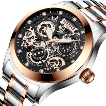 MECHANICZNY LUKSUSOWY ZEGAREK MĘSKI KINYUED GOLD