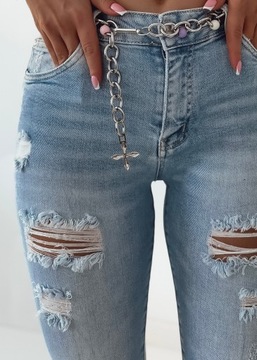 Jeansy spodnie damskie z dziurami modelujące M Sara GRATIS PASEK XL/42