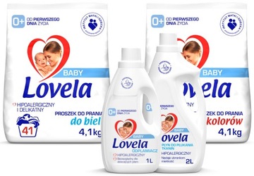 Zestaw Lovela Baby Proszek 2 x 4,1 kg + Odplamiacz + Płyn do płukania