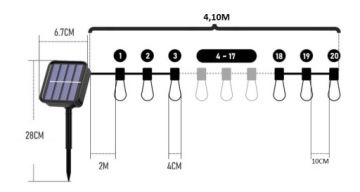 Декоративная садовая солнечная гирлянда из 20 светодиодных лампочек.