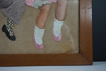 Старая картина, вышитая, расписанная, арт-деко, 1930-е годы.