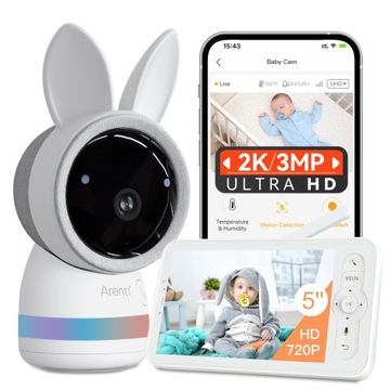Niania ARENTI AI, niania 2K UHD, 5-calowy ekran LCD