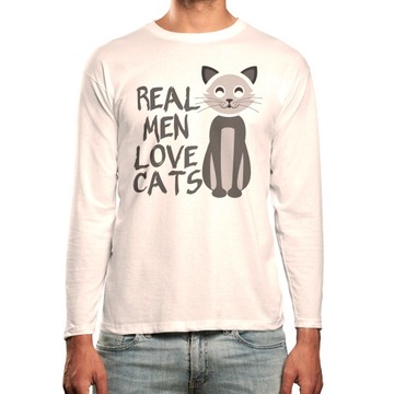 KOSZULKA LONG NAPIS REAL MEN LOVE CATS PREZENT