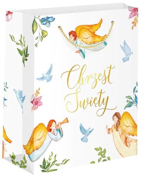 Torebka na prezenty Chrzest Święty - Anioły duża