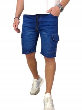 modne SPODENKI męskie JEANSOWE szorty krótkie spodnie PAS na GUMIE 30 #L