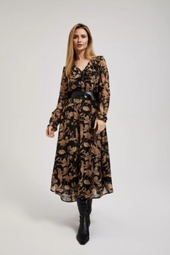 Sukienka z rozkloszowanym dołem i kwiatowym nadrukiem czarna L od MOODO