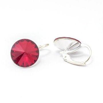 Srebrne kolczyki z kr. Swarovski Rivoli 12mm Siam