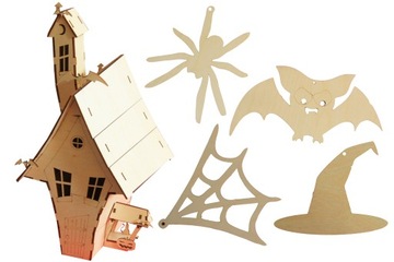 Dekoracyjny Drewniany Domek Halloween 3D + ozdoby
