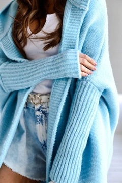 BŁĘKITNY kardigan z kapturem ME GUSTA