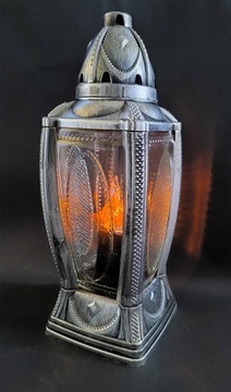 Unikatowy znicz kapliczka lampion szklany ciężki DUŻY - 40cm srebrny