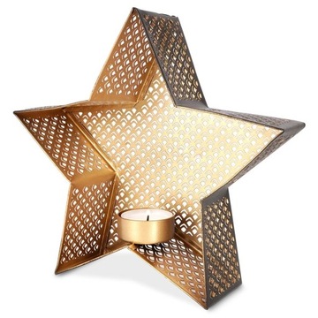 Świecznik GWIAZDA metalowy czarny złoty stojak na świeczkę tealight