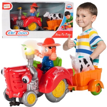 MUZYCZNA ZABAWKA FARMA TRAKTOR FARMERA Z PRZYCZEPKĄ JEŹDZI ŚPIEWA ŚWIECI
