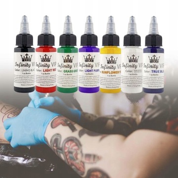 7 цветных чернил для татуировки, 7 цветов, набор 1
