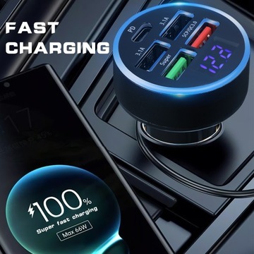 АВТОМОБИЛЬНОЕ ЗАРЯДНОЕ УСТРОЙСТВО USB C ЗАРЯДНОЕ УСТРОЙСТВО ДЛЯ МОБИЛЬНОГО ТЕЛЕФОНА 5-ПОРТОВЫЙ АВТОМОБИЛЬНЫЙ АДАПТЕР