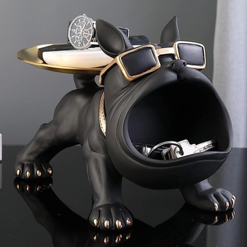 PREZENT NA PARAPETÓWKĘ BULDOG FIGURKA DEKORACJA MISA NA KLUCZE Z TACĄ