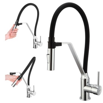 BATERIA ZLEWOZMYWAKOWA KUCHENNA RUCHOMA WYLEWKA UCHWYT MAGNETYCZNY CZARNA