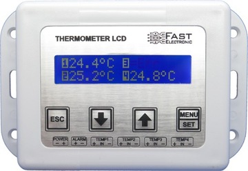 TERMOMETR LCD W OBUDOWIE 4 KANAŁY DS18B20 ALARM