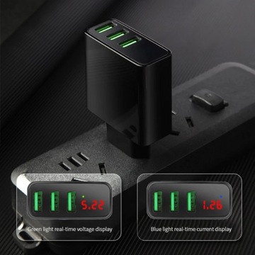 3-портовое USB-зарядное устройство с цифровым дисплеем, быстрая зарядка, зарядное устройство для мобильного телефона, Adap