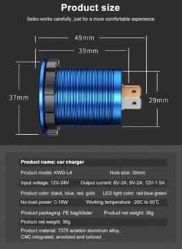 3.0 QC USB ŁADOWARKA SAMOCHODOWA WOLTOMIERZ RED AL