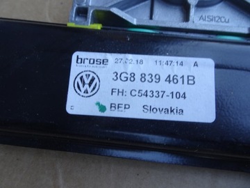 VW ARTEON MECHANIZMUS OKNO LEVÝ ZADNÍ 3G8839461B