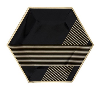 Черные бумажные тарелки с золотыми гламурными полосками