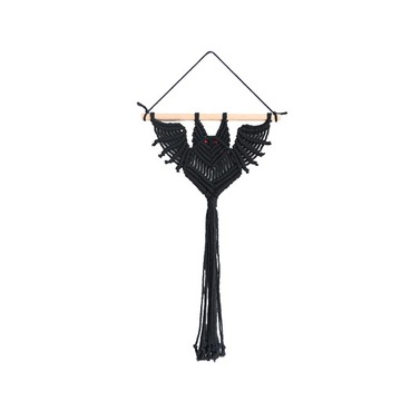 Woven Wall Hanging Macrame Tapestry Bat Shape Rustic Braided Black 30x50cm