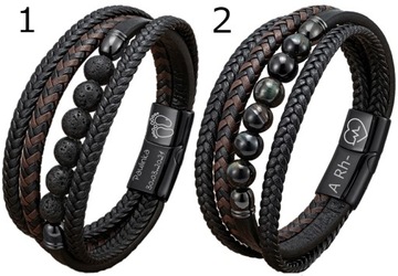 Bransoletka LAWA CZARNA brąz z GRAWEREM ELEGANCKA