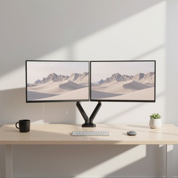 BOSTE SOLIDNY OBROTOWY GAZOWY UCHWYT BIURKOWY NA DWA MONITORY VESA 17-35''