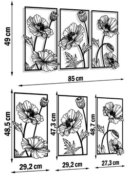 АЖУРНАЯ ЖИВОПИСЬ ОТДЕЛКА СТЕН ЦВЕТЫ МАКИ ГОСТИНАЯ АЖУРНОЕ ПАНЕЛИ ТРИПТИК