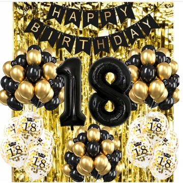 ZESTAW DEKORACJI 18, 18 URODZINY, ścianka 18STKA, balony urodzinowe