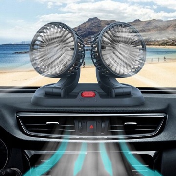 ДВОЙНОЙ USB-ВЕНТИЛЯТОР, ВРАЩЕНИЕ НА 360 ГРУПП, ДЛЯ АВТОМОБИЛЯ 12 В, 2 СКОРОСТИ