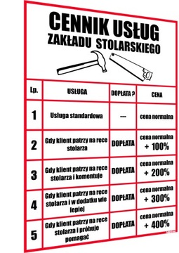 ŻARTOBLIWY CENNIK ZAKŁADU STOLARSKIEGO - HIT (s