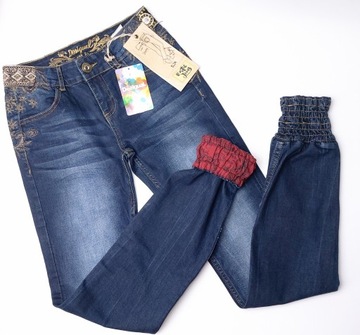 DESIGUAL elastyczne spodnie jeansy HAFTY gumki 24