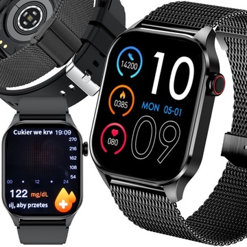 SMARTWATCH DLA SENIORA GLIKEMIA CIŚNIENIE TĘTNO TEMPERATURA TLEN MENU PL