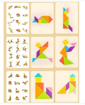 ДЕРЕВЯННЫЕ МАГНИТНЫЕ БЛОКИ ТАНГРАМ МАГНИТНЫЕ ФОРМЫ ПАЗЛ МОНТЕССОРИ