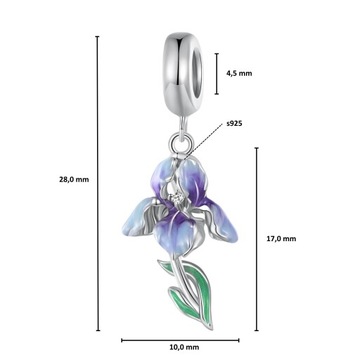 G762 Storczyk kwiat srebrny charms zawieszka beads