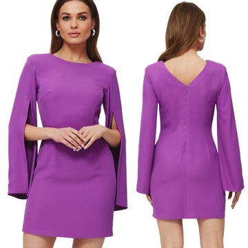 SUKIENKA ELEGANCKA WIECZOROWA Z ROZCIĘTYMI RĘKAWAMI FIOLETOWA 44 XXL