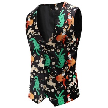 Męska kamizelka świąteczna w kratę z nadrukiem świąteczna kamizelka slim fit w kształcie litery V, 4XL