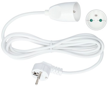 Przedłużacz pojedynczy z uziemieniem 2m biały