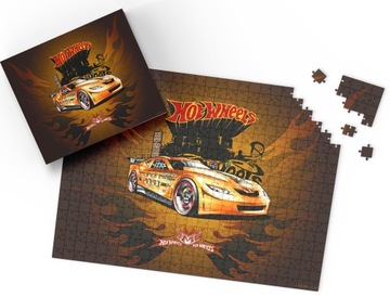 PUZZLE - HOT WHEEL S AUTA - PREZENT NA ŚWIĘTA WZORY - 70el + PUDEŁKO