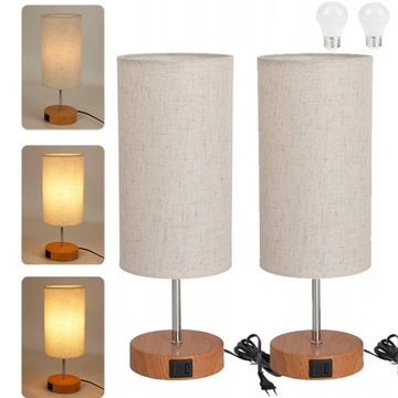 2 SZT. LAMPA BIURKOWA E27 3 POZIOM JASNOŚCI NOC NA BIURKO Z KLOSZEM Z TKANINY LNIANEJ