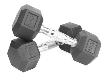 Hantle stałe 2x5kg żeliwne gumowane ZESTAW 10kg HEX do treningu SOLIDNE