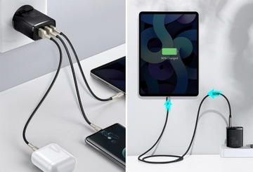 Настенное зарядное устройство Baseus 2xUSB-A USB-C QC 30 Вт для телефона/планшета
