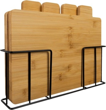 ZESTAW 4x BAMBUSOWA DESKA KUCHENNA DO KROJENIA SERWOWANIA DREWNIANA +STOJAK