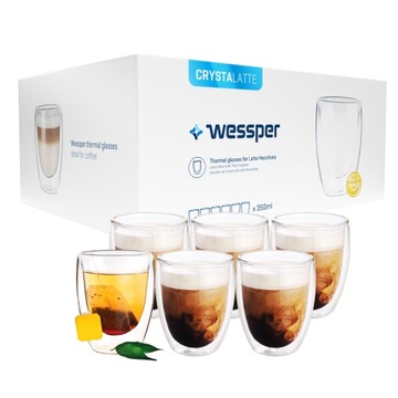 6 термостаканов для кофейных напитков, латте, набор 350 мл, двойное стекло