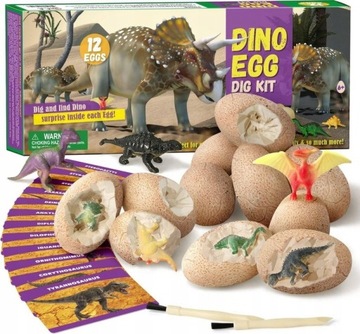 Zestaw kopalnia dinozaurów dla dzieci archeologia 12 jaj karty narzędzia