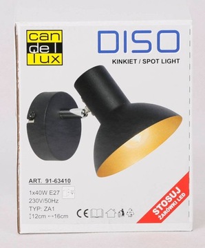 CANDELLUX LAMPA ŚCIENNA KINKIET CZARNY LOFT DISO